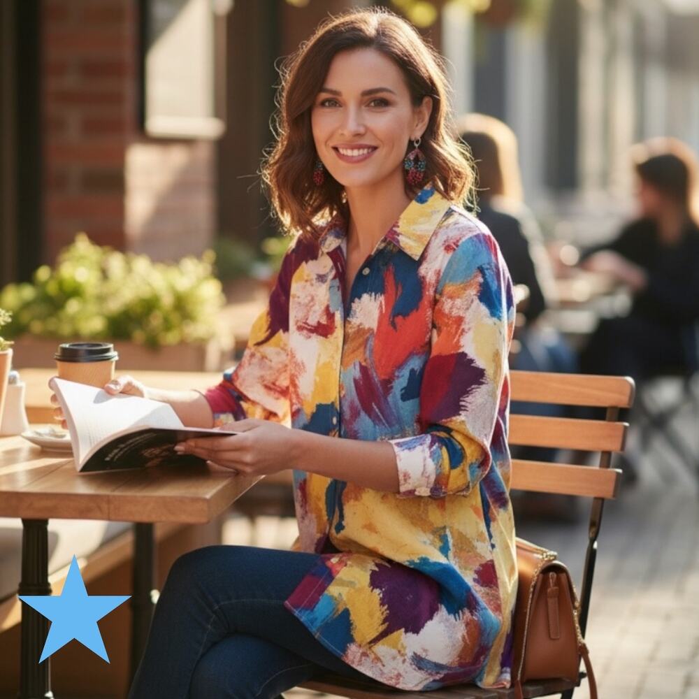 Soft Surroundings Womens Shirt M 8 10 Artsy Painter Palette Button Up Blouse Top